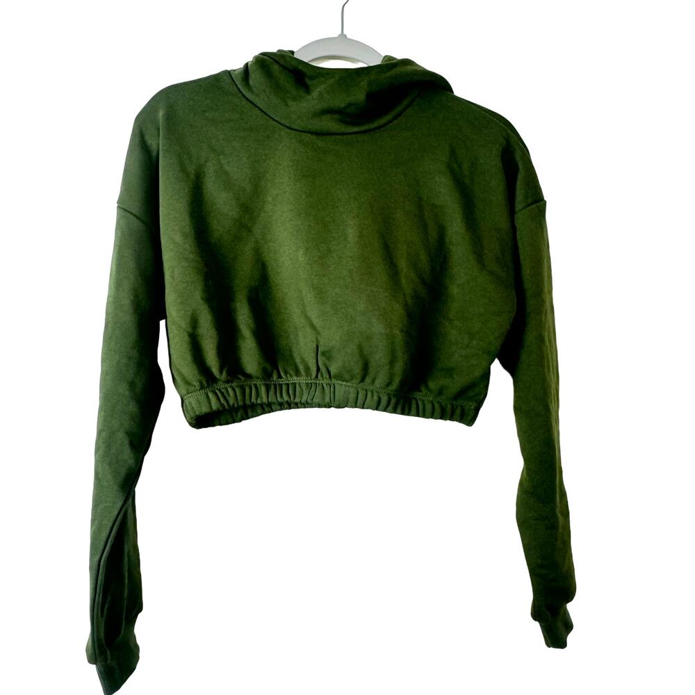 Naked Wardrobe French Terry Crop Hoodie - Olive Green NWOT Size Medium - Picture 2 of 8